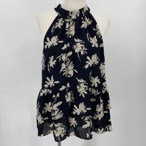 Allison Joy Women's Sleeveless Black & White Floral Halter Top Blouse Size XL